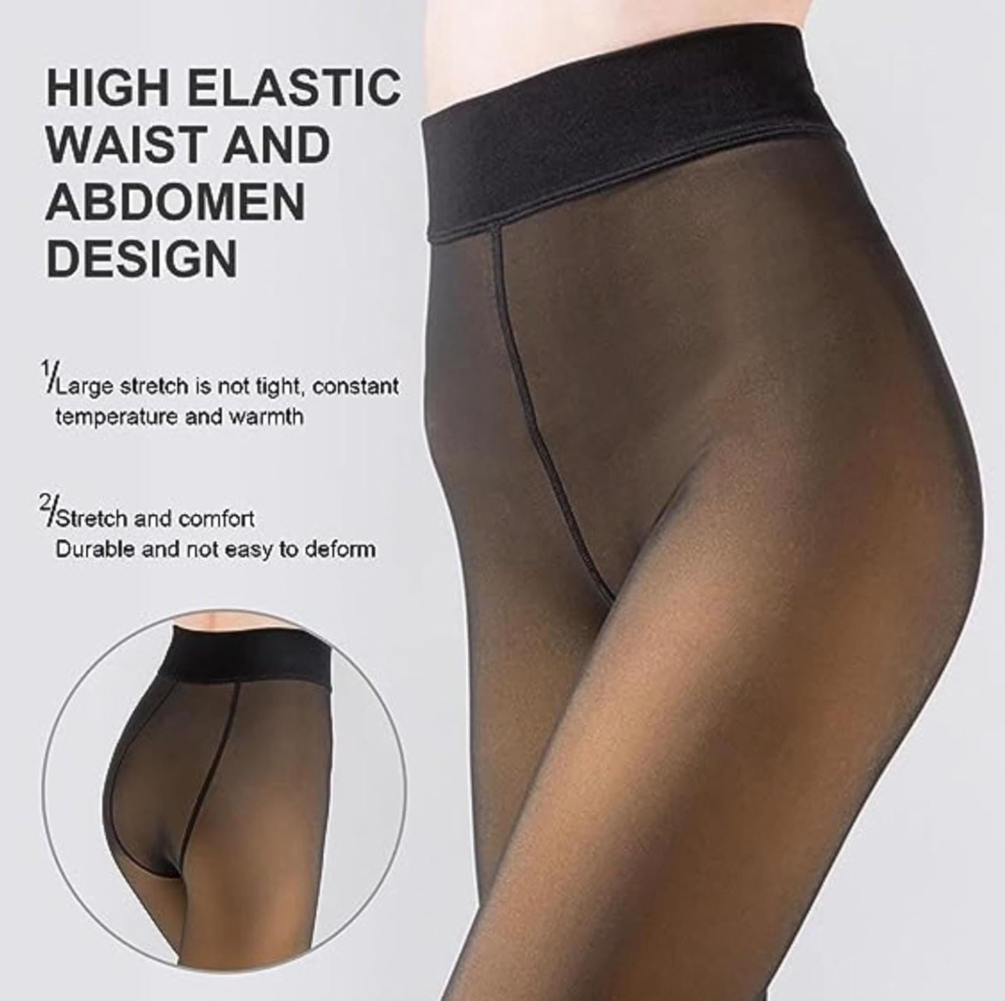 Women Warm Fleece Lined Sheer Thick Tights. Thermal Translucent Pantyhose.  Winter Stretchy S-2xl