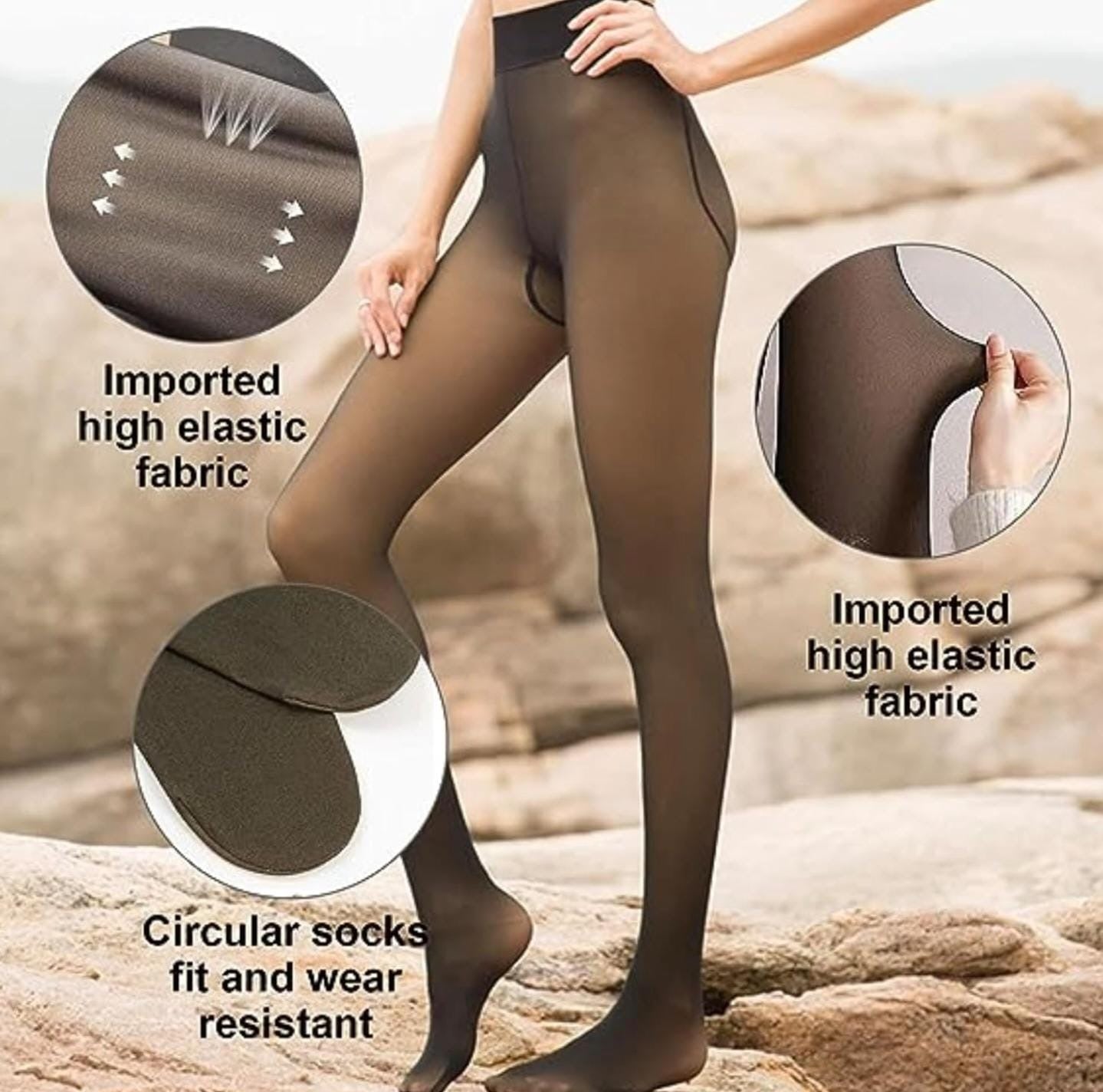 Plus Size Fleece Lined Tights Women Fake Translucent Pantyhose Winter  Opaque Thermal Skin Stretchy High Waist Leggings
